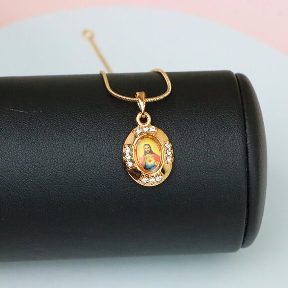 "Sacred Heart Rose Gold Pendant with Crystals – Religious Jewelry, XPPT1737 - Picture 7 of 13